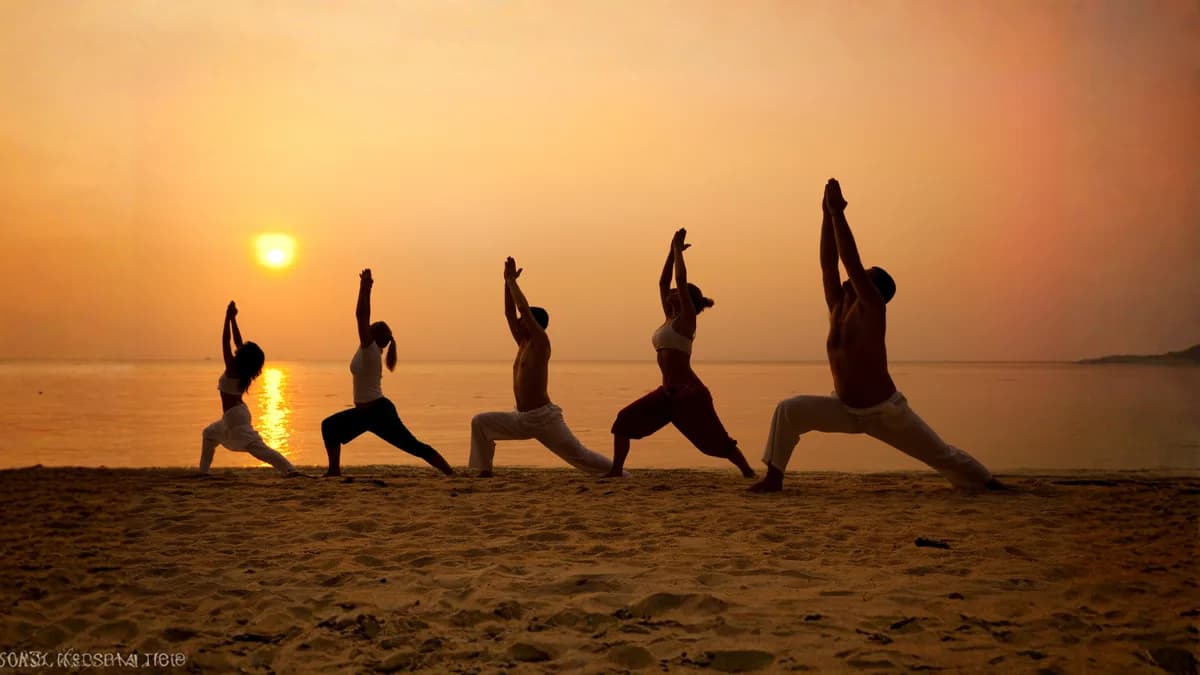 Kostenloses Yoga zum Sonnenuntergang, samstags am Strand direkt vor Cape Beach Villa, Koh Samui